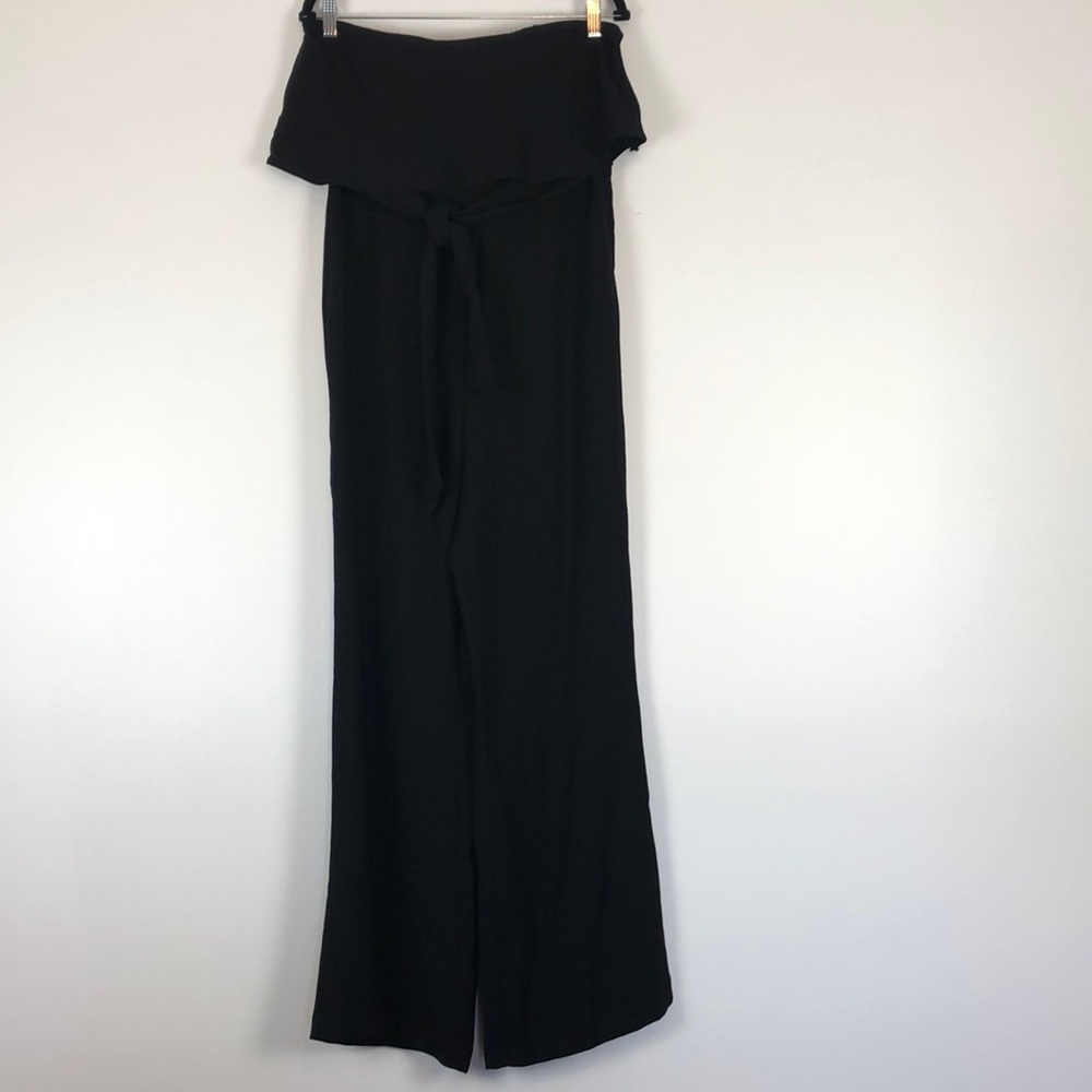 Truth & Fable black strapless side zip wide leg ruffle top with belt jumpsuit LG